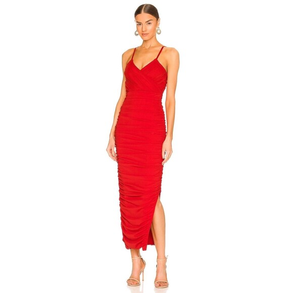 Elliatt Red Pippa Maxi Dress Ruched Midi Bodycon Retails $220 NWT Size XS - Picture 1 of 7